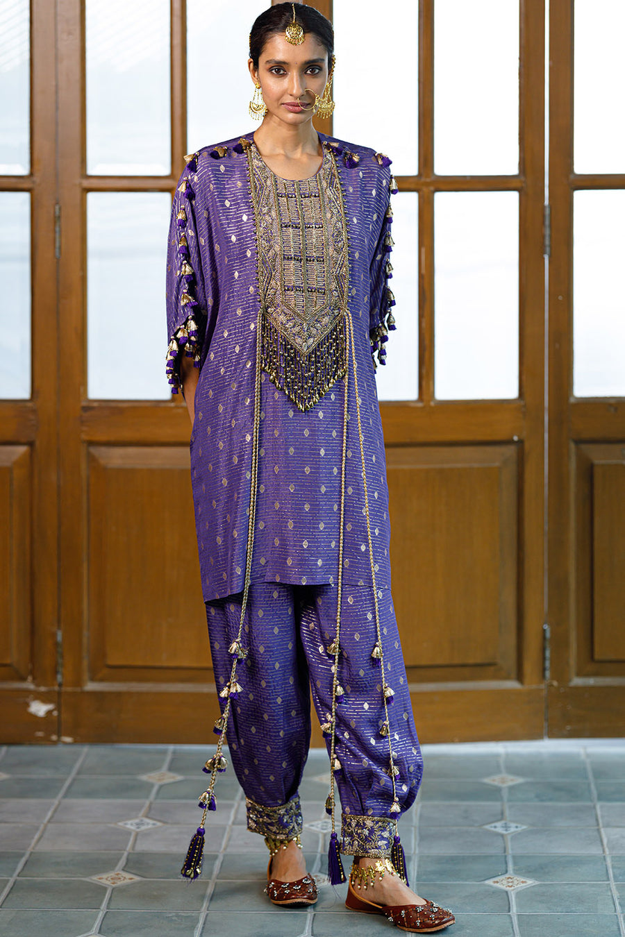 Razia Purple Embroidered Kaftan And Salwar