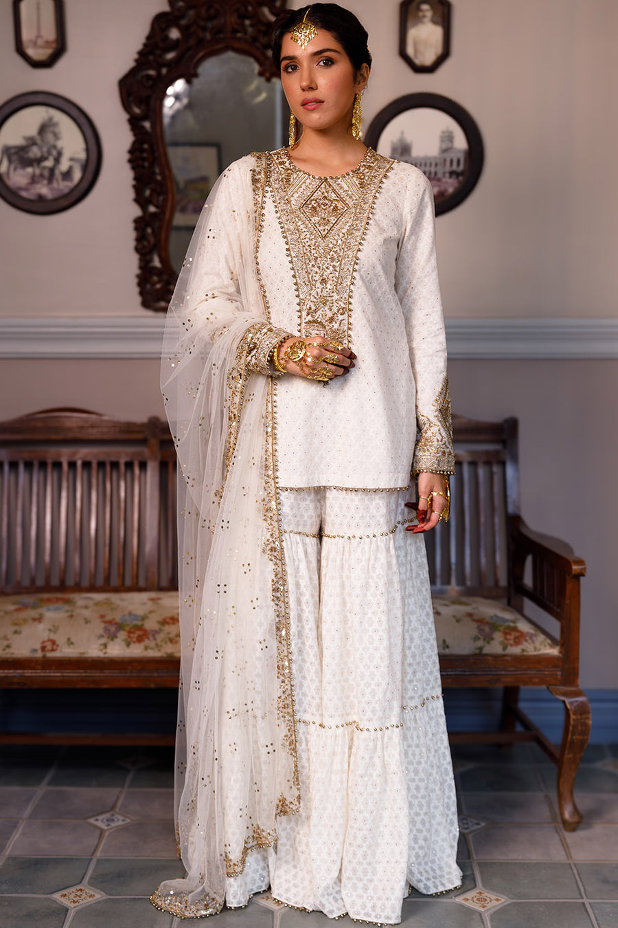 Shama Off White Kurta and Sharara Set