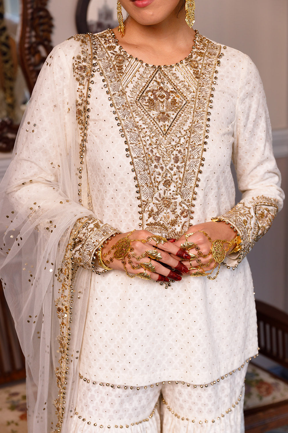 Shama Off White Kurta and Sharara Set