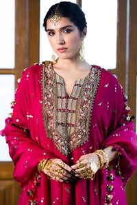 Magenta Pink Embroidered Kaftan And Sharara Set