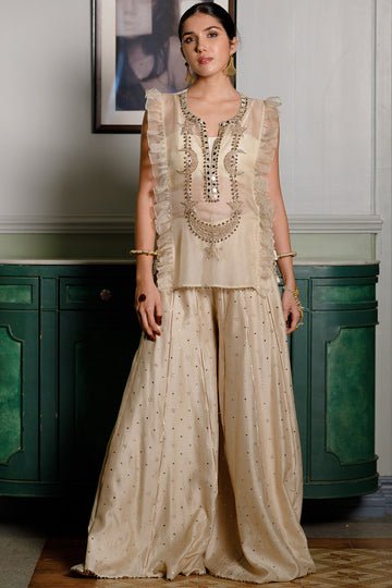 Fawzia Stone Embroidered Bib With Bustier And Sharara