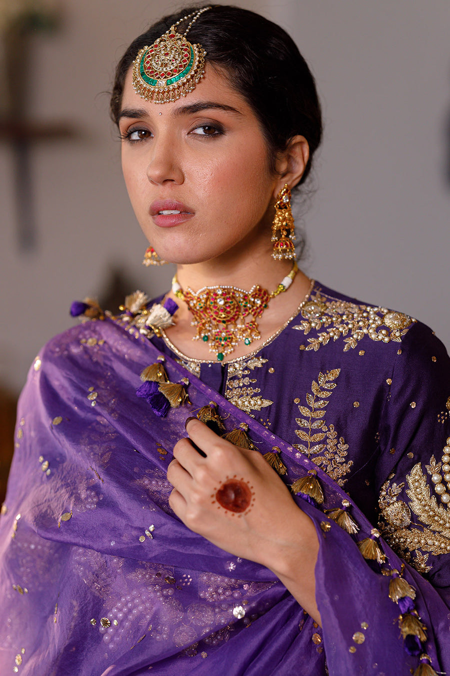 Fatima Purple Kurta And Frill Sharara Set