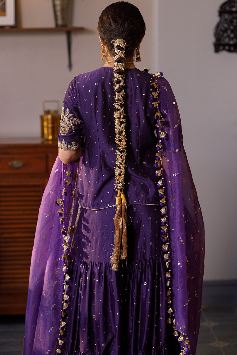 Fatima Purple Kurta And Frill Sharara Set