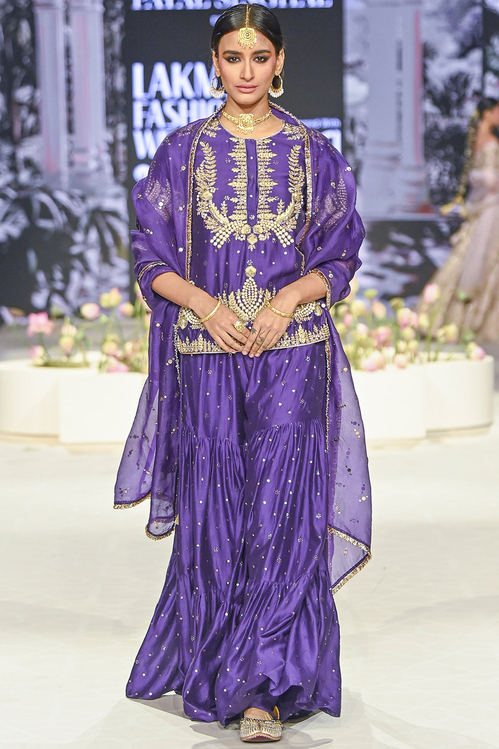Fatima Purple Kurta And Frill Sharara Set