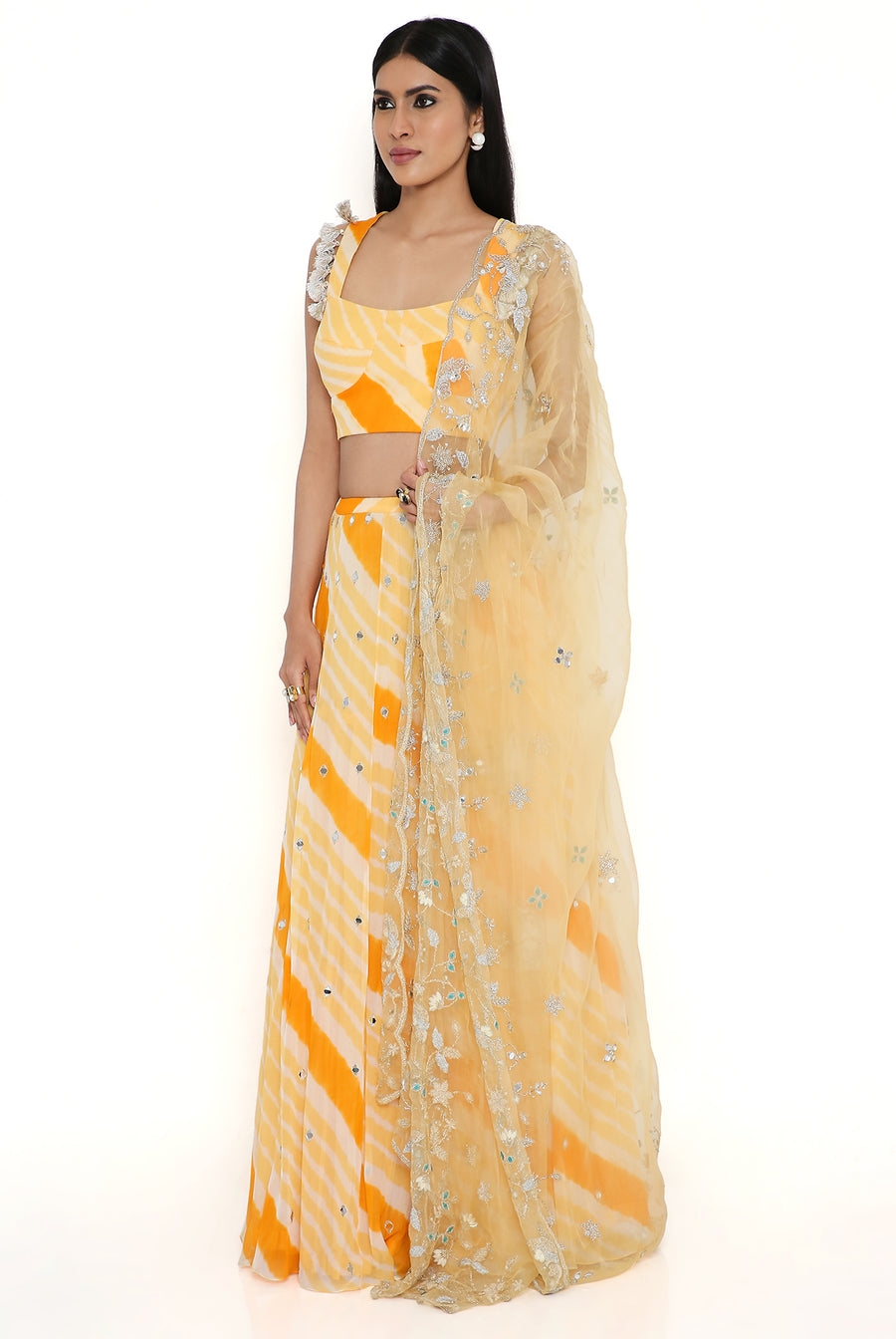 Yellow Embroidered Choli And Lehenga With Dupatta