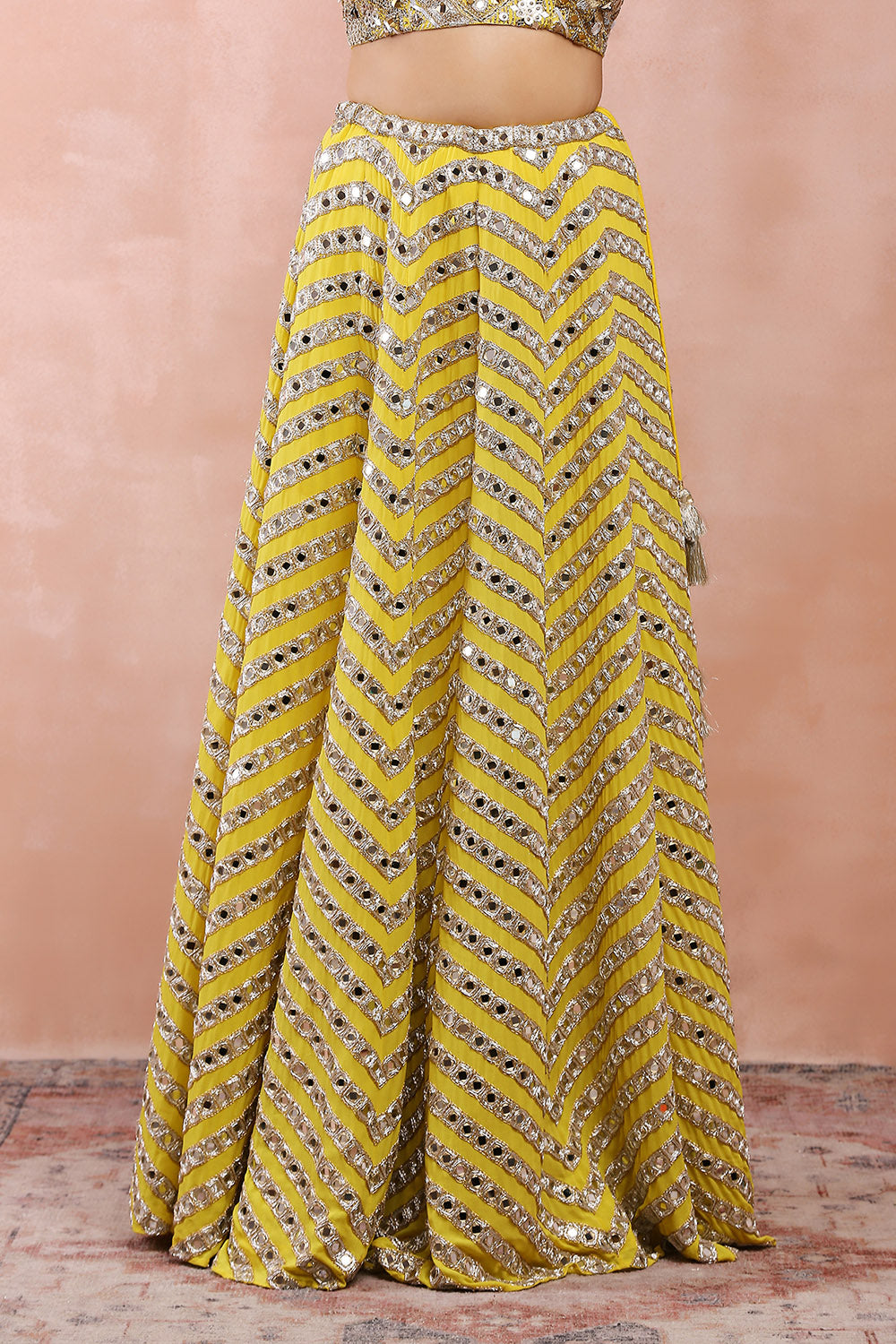 Yellow Embroidered Choli And Lehenga With Dupatta