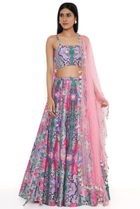 Pink Bustier With Dupion Silk Lehenga With Dupatta