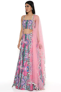 Pink Bustier With Dupion Silk Lehenga With Dupatta