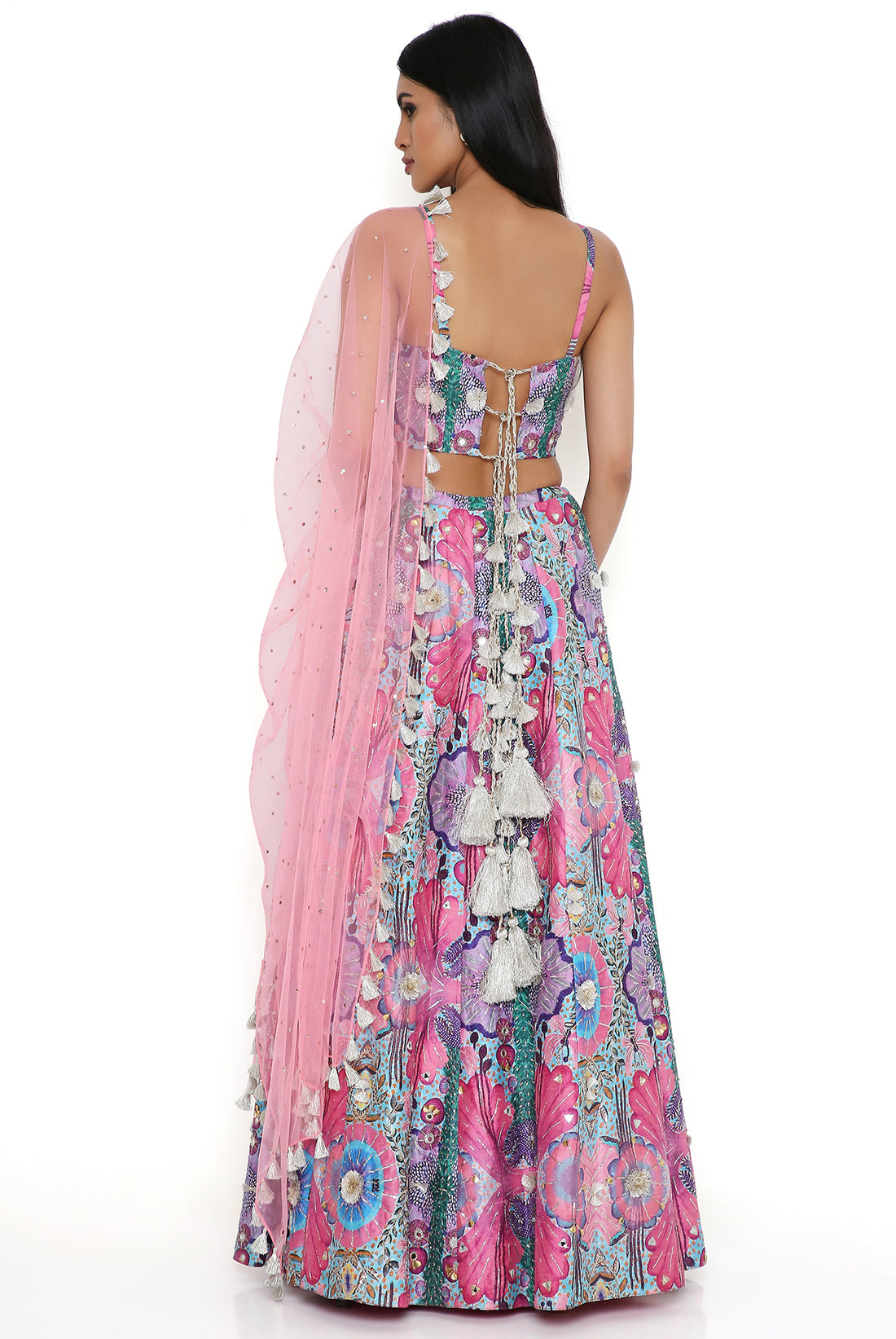 Pink Bustier With Dupion Silk Lehenga With Dupatta