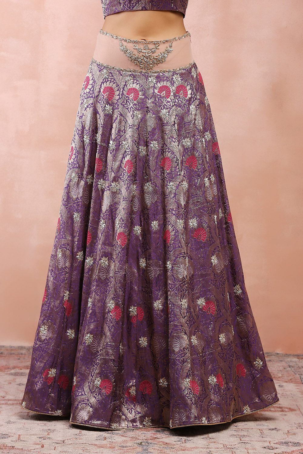 Purple Embroidered Choli And Lehenga With Rose Pink Dupatta