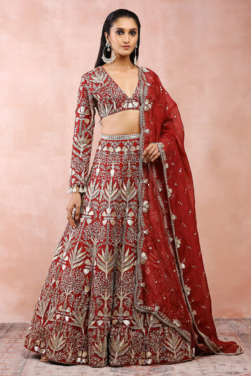 Dark Red Choli With Lehenga And Dupatta