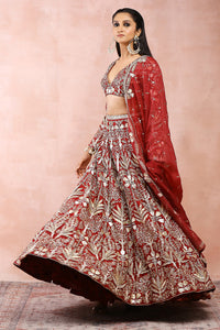 Dark Red Choli With Lehenga And Dupatta