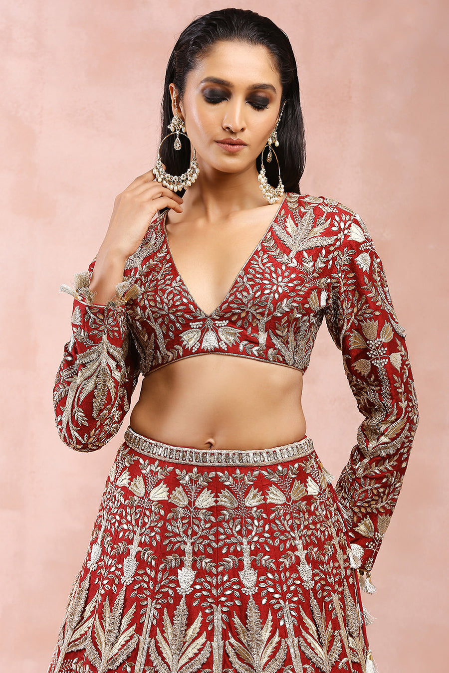 Dark Red Choli With Lehenga And Dupatta