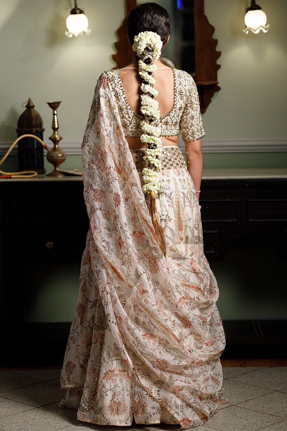 Sultana Cream Embroidered & Printed Lehenga Set