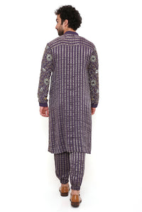 Purple Chanderi Stripe Bomber Kurta With Jogger