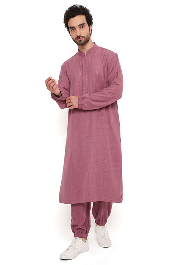 Pink Linen Bomber Kurta With Jogger