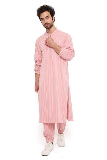 Rose Pink Stripe Lycra Bomber Kurta With Jogger Pant