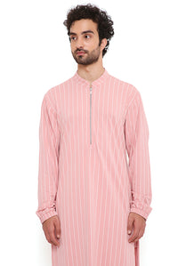 Rose Pink Stripe Lycra Bomber Kurta With Jogger Pant