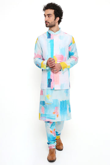 Painterly Print Silk Bandi With Kurta And Churidar