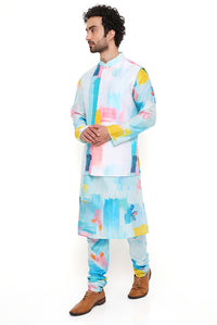 Painterly Print Silk Bandi With Kurta And Churidar