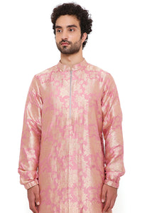 Pink Silk  Brocade Bomber Kurta With Jogger