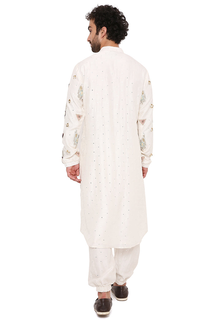 Off White Silk Embroidered Bomber Kurta With Jogger