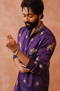 Purple Embroidered Bomber Kurta With Jogger Pant