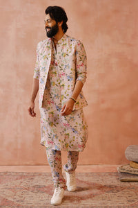 Rose Pink Nargis Print Bandi With Kurta And Churidar