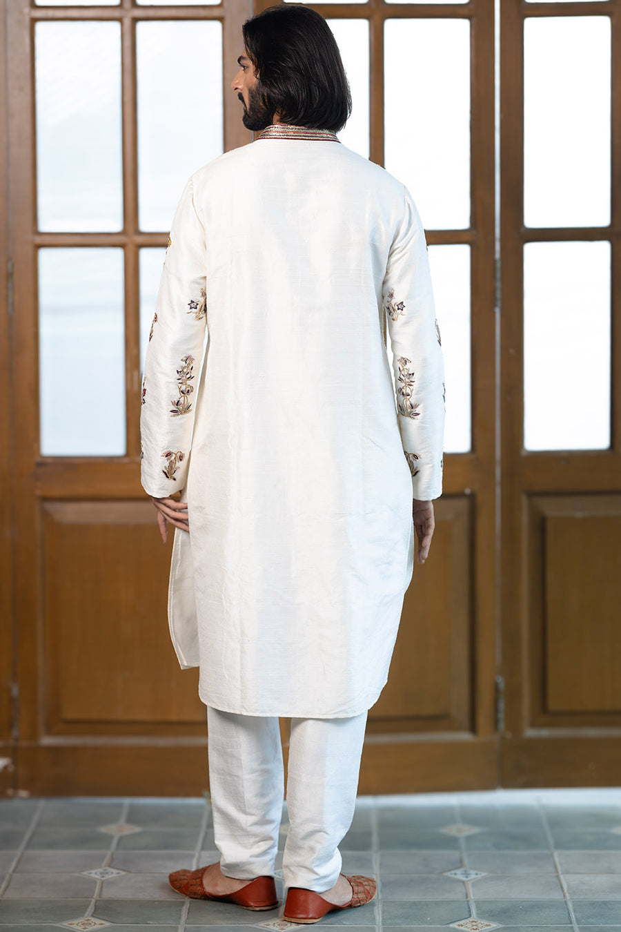 Off White Embroidered Kurta With Pant
