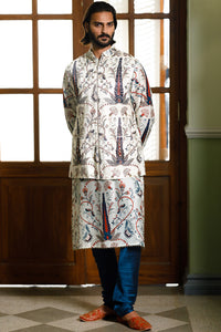 Blue Embroidered Forest Whisper Bandi, Kurta and Churidar