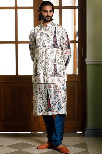 Blue Embroidered Forest Whisper Bandi, Kurta and Churidar