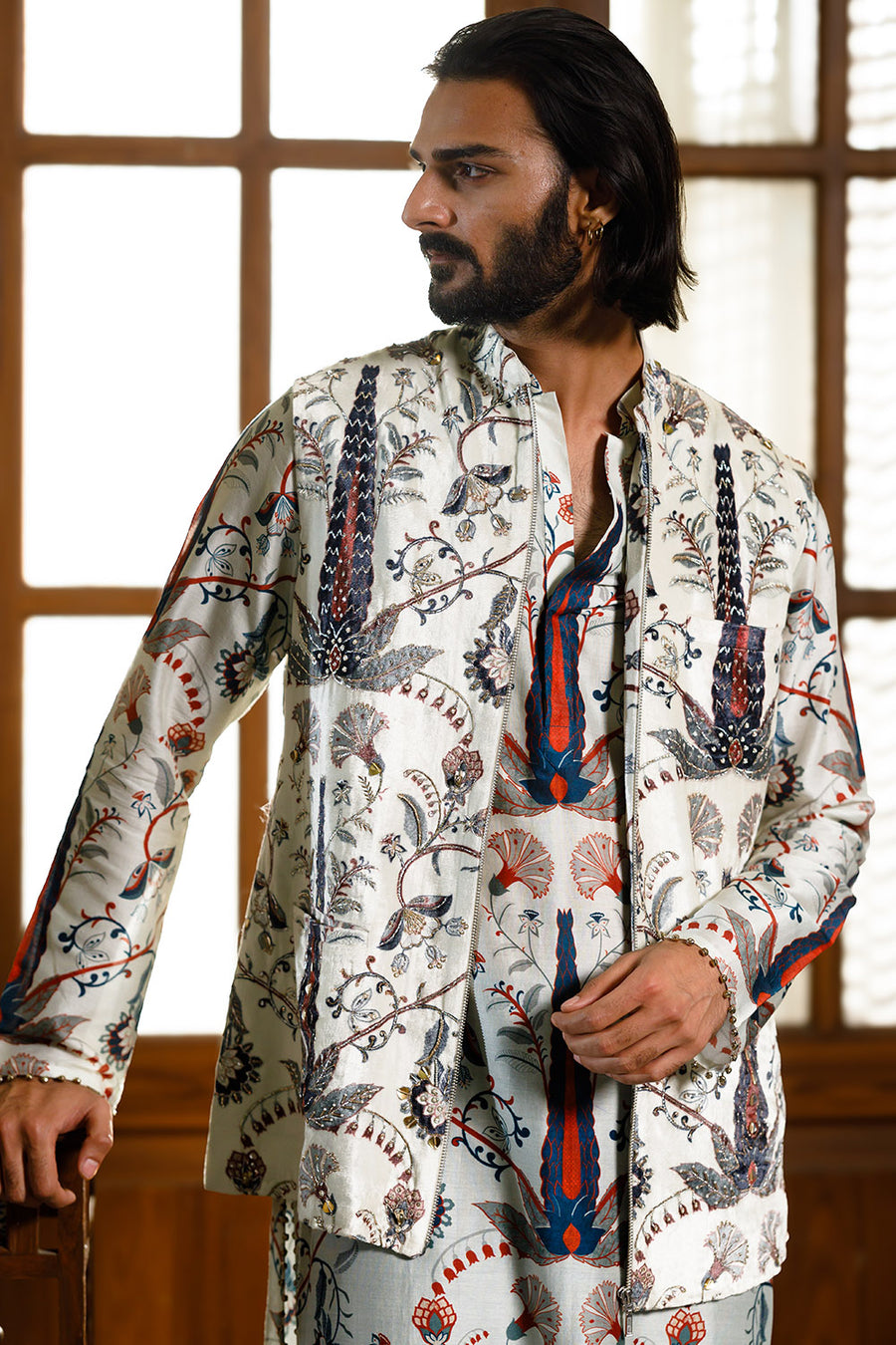 Blue Embroidered Forest Whisper Bandi, Kurta and Churidar