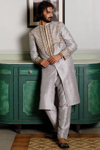 Grey Embroidered Sherwani With Pant