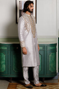 Grey Embroidered Sherwani With Pant