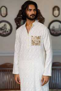 Off White Pocket Embroidered Kurta With Pant
