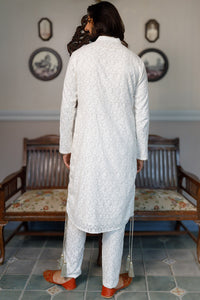 Off White Pocket Embroidered Kurta With Pant