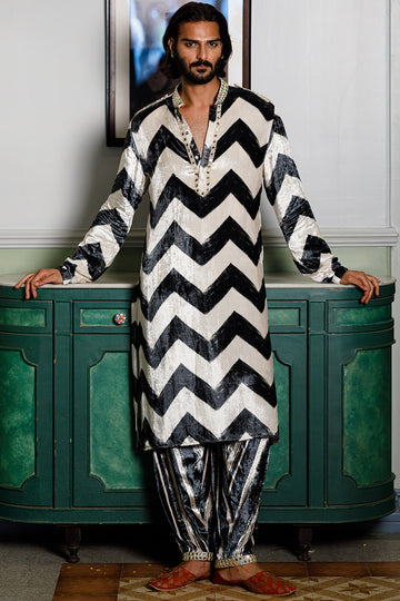 Chevron Printed Embroidered Kurta And Salwar
