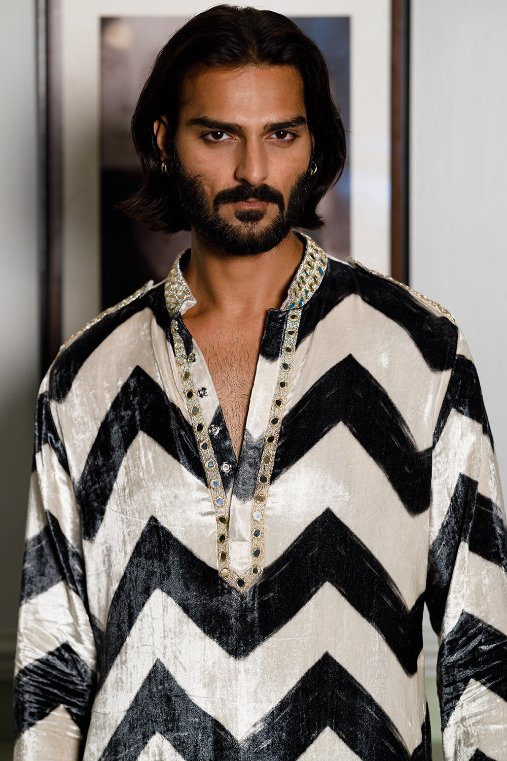 Chevron Printed Embroidered Kurta And Salwar