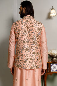 Peach Embroidered Bandi, Kurta & Churidar