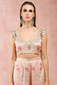 Rose Pink Embroidered Choli And Palazzo With Dupatta
