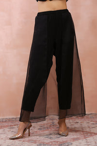 Black Embroidered Top And Organza Skirt Pant