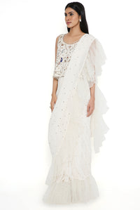 Off-White Choli With Net Frill Saree