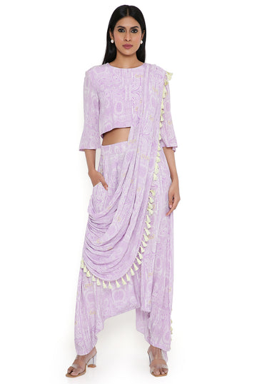 Lilac Ps Print Top With Attached Drape Pant
