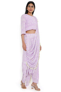 Lilac Ps Print Top With Attached Drape Pant