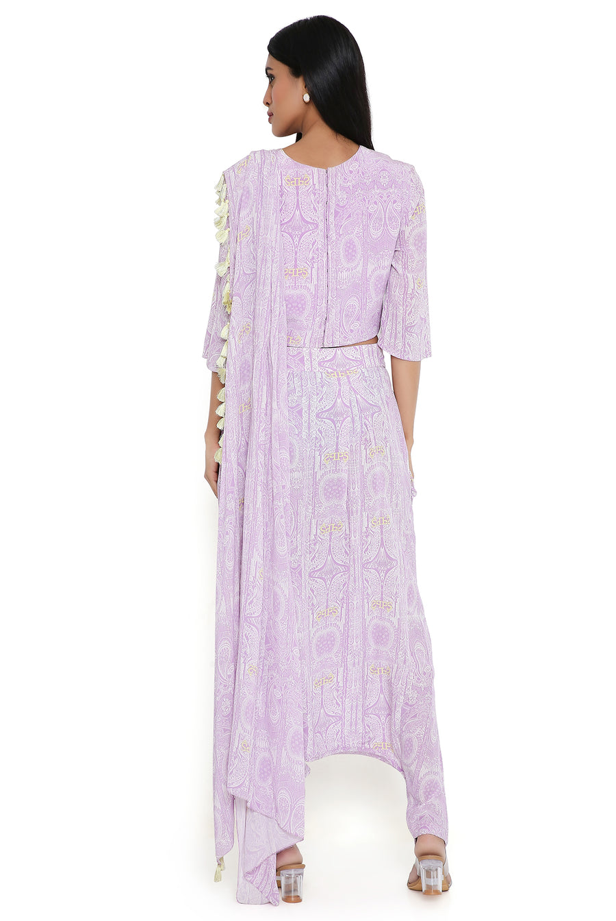 Lilac Ps Print Top With Attached Drape Pant