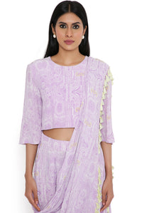 Lilac Ps Print Top With Attached Drape Pant