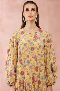 Mustard Gulbagh Print Front Embroidered Balloon Top