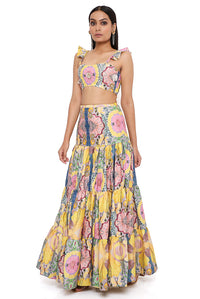 Yellow Enchanted Bustier Layered Skirt Set