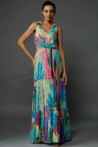 Aqua Tropical Print Cut-Out Dress