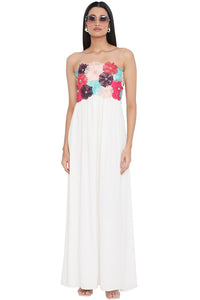 Off White 3D Flower Embroidered Maxi Dress